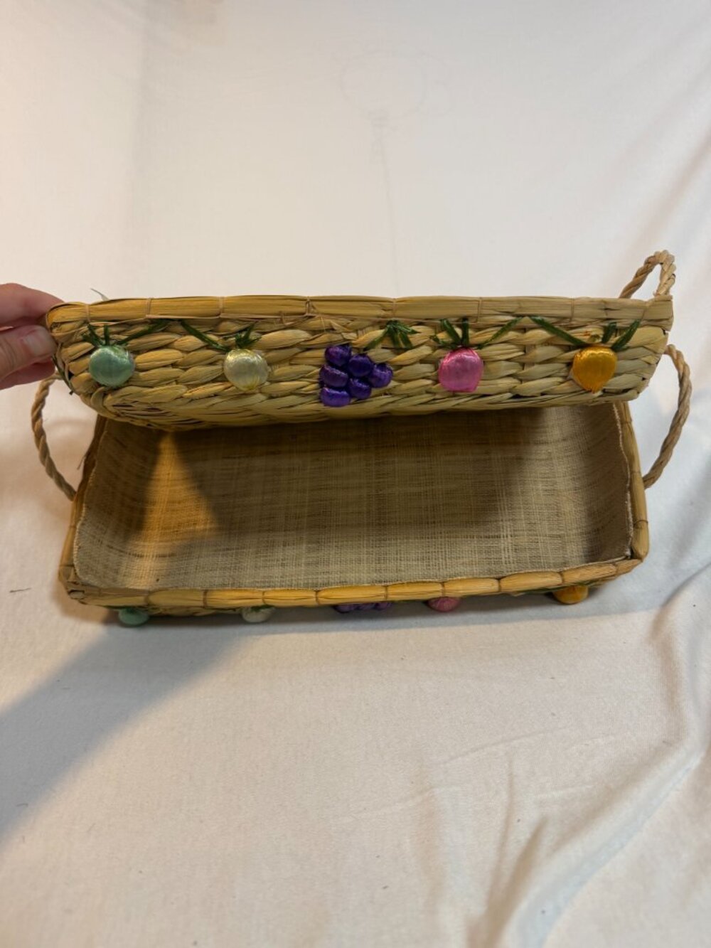 Nesting Baskets Set 3 Woven Straw Raffia Fruit Casserole Carrier Boho Vintage - Picture 4 of 9